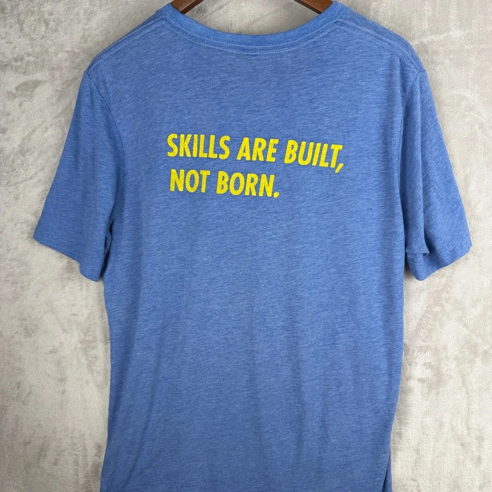 Charlie‎ Rugby Mens Blue Skills Are Built Not Born Graphic T-Shirt Medium